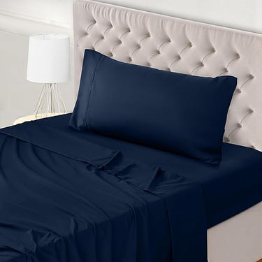 Utopia Bedding Juego de Sabanas 3 Piezas 90x190 - Poliéster Microfibra Cepillada - Sábana Bajera, Sábana Plana y 1 Funda de Almohada 50x75 (Cama 90, Azul Marino)